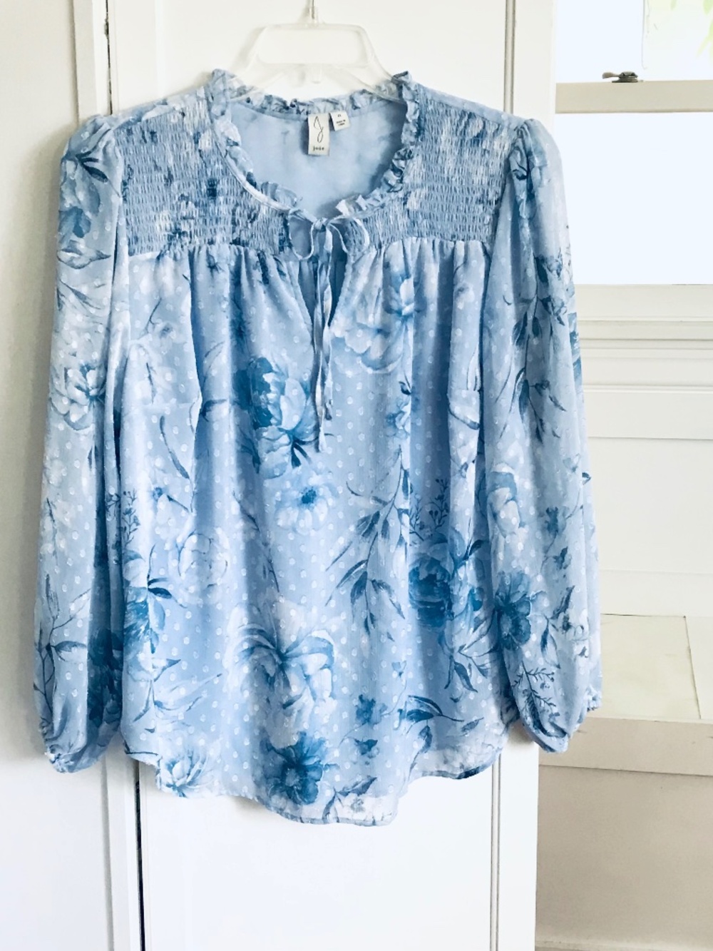 JOIE Polka Dot Floral Long Sleeve Blouse Ruffle Neck Top Women’s Plus Size 1X